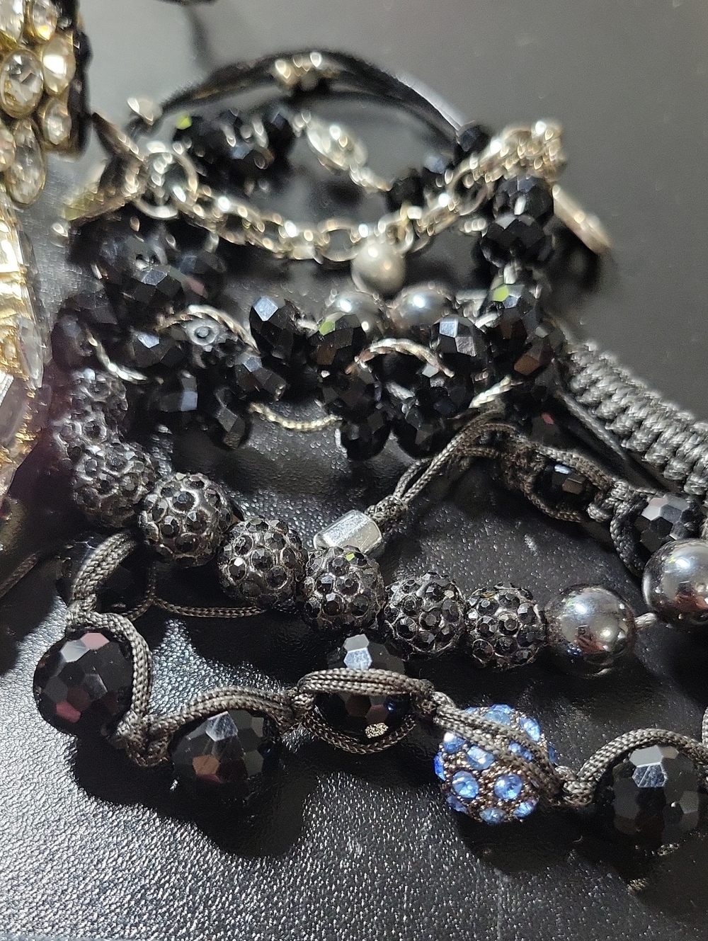 Elegant Black Beaded Women's Bracelet Lot - Sparkling Accent